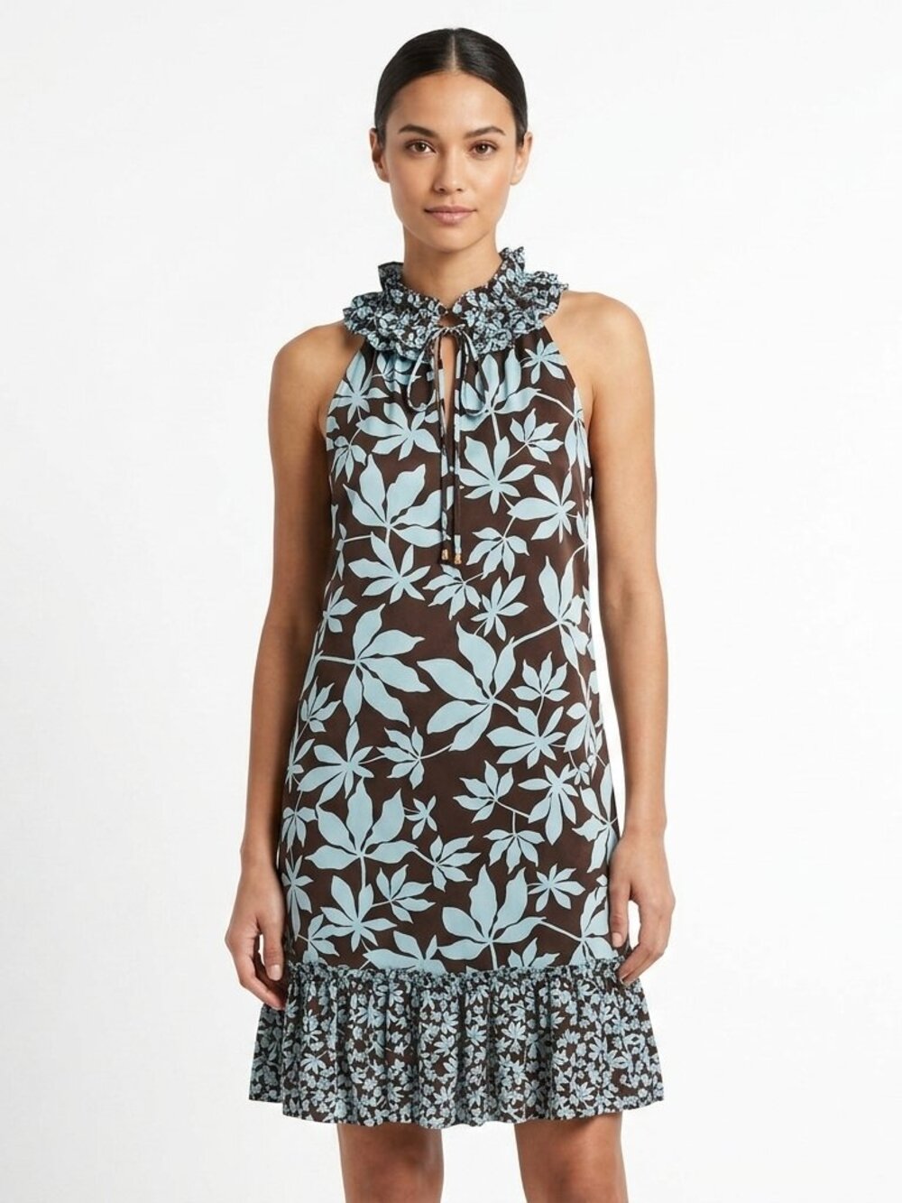 Karen Kane "Indian Summer" Silk Ruffle Sleeveless Dress NEW Sz. XS